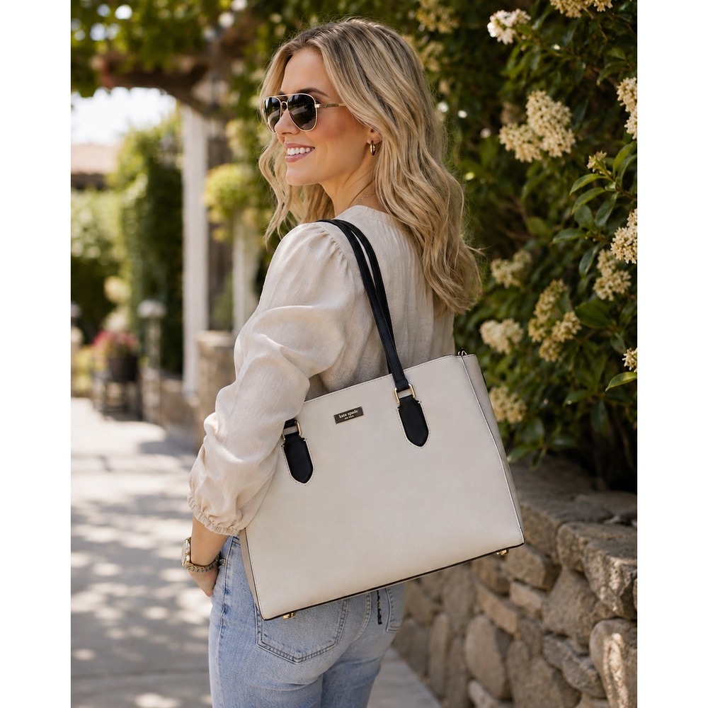 Kate Spade Laurel Way Leighann Large Satchel Porcelain Black Saffiano Leather